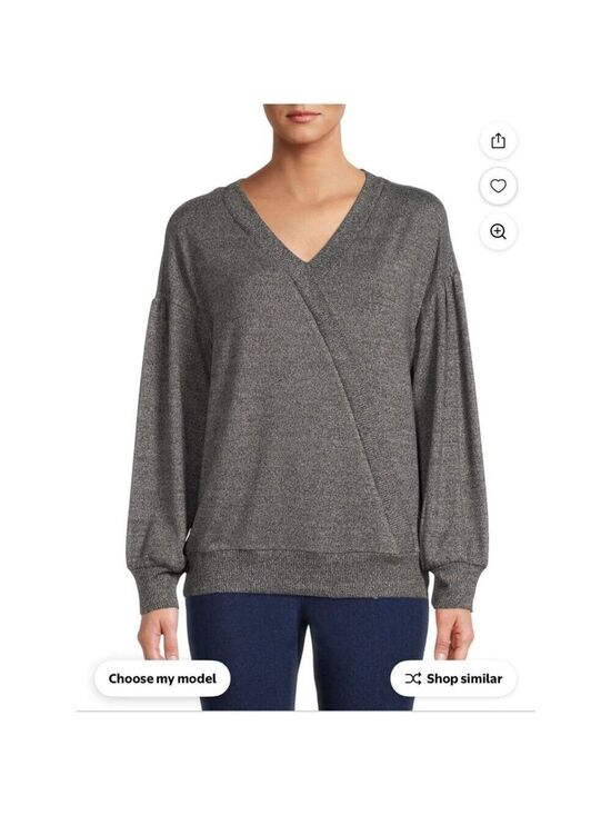 Time and Tru Sweaters - Time and Tru Gray Hacci Wrap Sweater Top V-Neck Long Sleeve Size Large